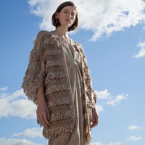 Zero Maria Cornejo hand woven ribbon loop fringe jacket